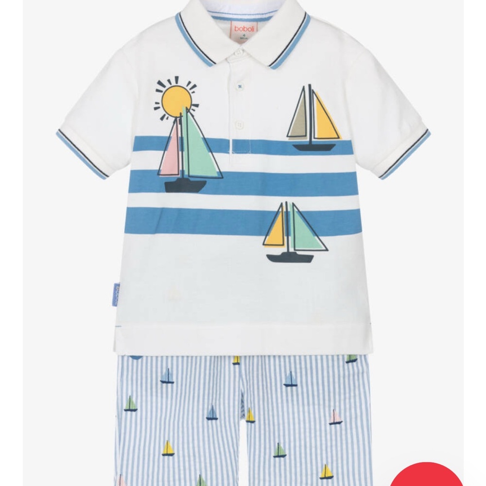 BOBOLI BOYS NAUTICAL SEERSUCKER POLO SET